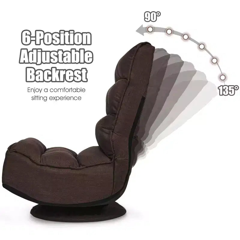 Costway Fauteuil de jeu en tissu, canapé paresseux pliant 5 positions, pivotant à 360 degrés, gris/noir/café