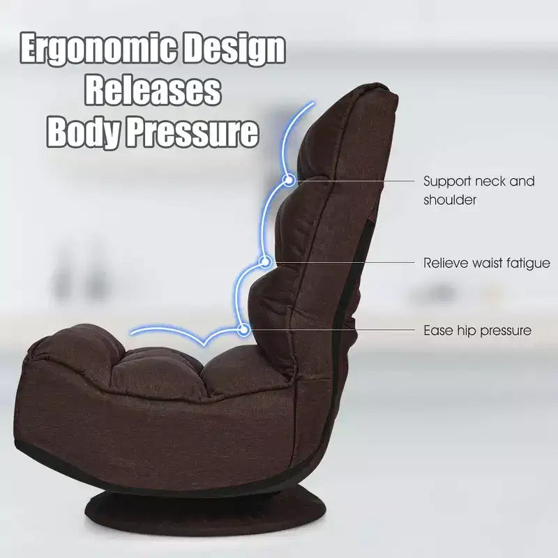 Costway Fauteuil de jeu en tissu, canapé paresseux pliant 5 positions, pivotant à 360 degrés, gris/noir/café