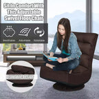 Costway Fauteuil de jeu en tissu, canapé paresseux pliant 5 positions, pivotant à 360 degrés, gris/noir/café