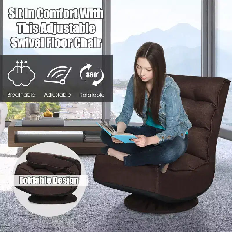 Costway Fauteuil de jeu en tissu, canapé paresseux pliant 5 positions, pivotant à 360 degrés, gris/noir/café