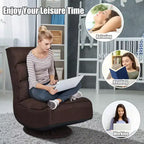 Costway Fauteuil de jeu en tissu, canapé paresseux pliant 5 positions, pivotant à 360 degrés, gris/noir/café