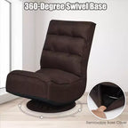 Costway Fauteuil de jeu en tissu, canapé paresseux pliant 5 positions, pivotant à 360 degrés, gris/noir/café
