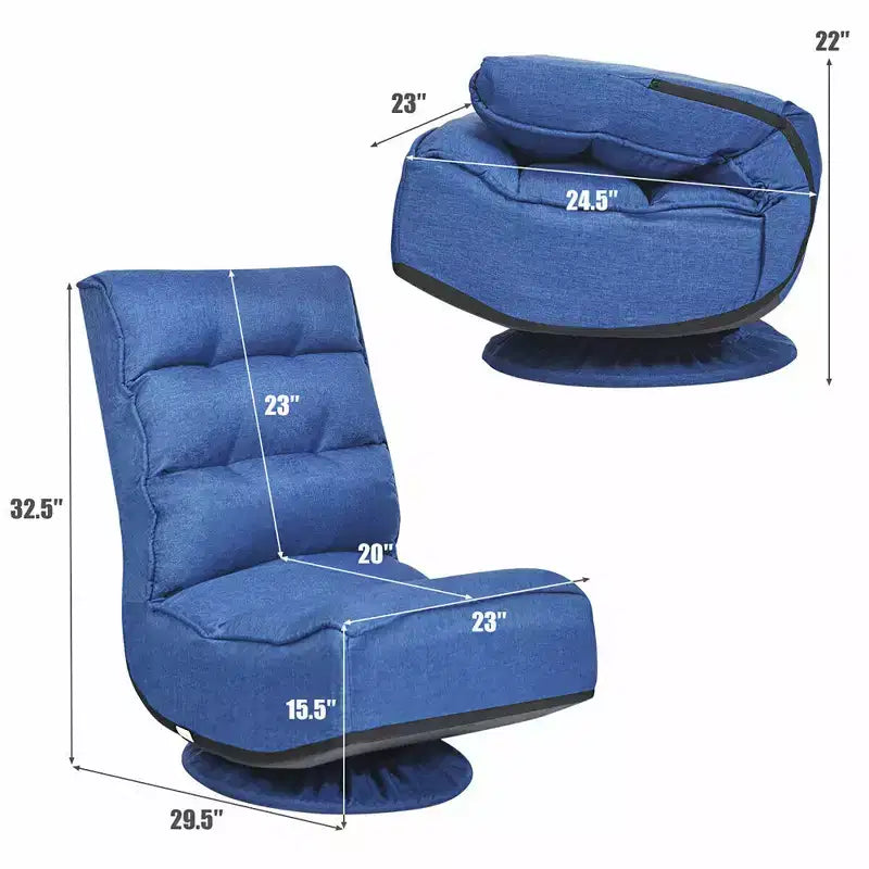 Costway Fauteuil de jeu en tissu, canapé paresseux pliant 5 positions, pivotant à 360 degrés, gris/noir/café