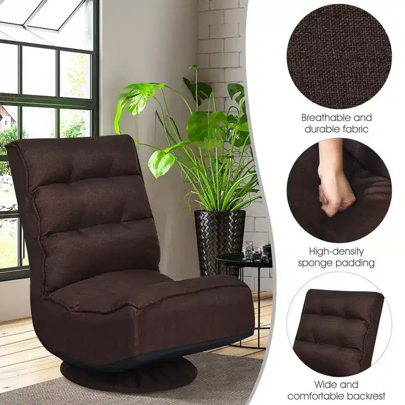 Costway Fauteuil de jeu en tissu, canapé paresseux pliant 5 positions, pivotant à 360 degrés, gris/noir/café