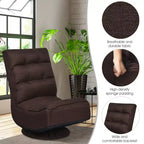 Costway Fauteuil de jeu en tissu, canapé paresseux pliant 5 positions, pivotant à 360 degrés, gris/noir/café