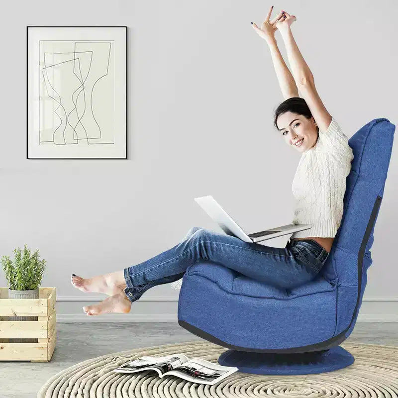 Costway Fauteuil de jeu en tissu, canapé paresseux pliant 5 positions, pivotant à 360 degrés, gris/noir/café