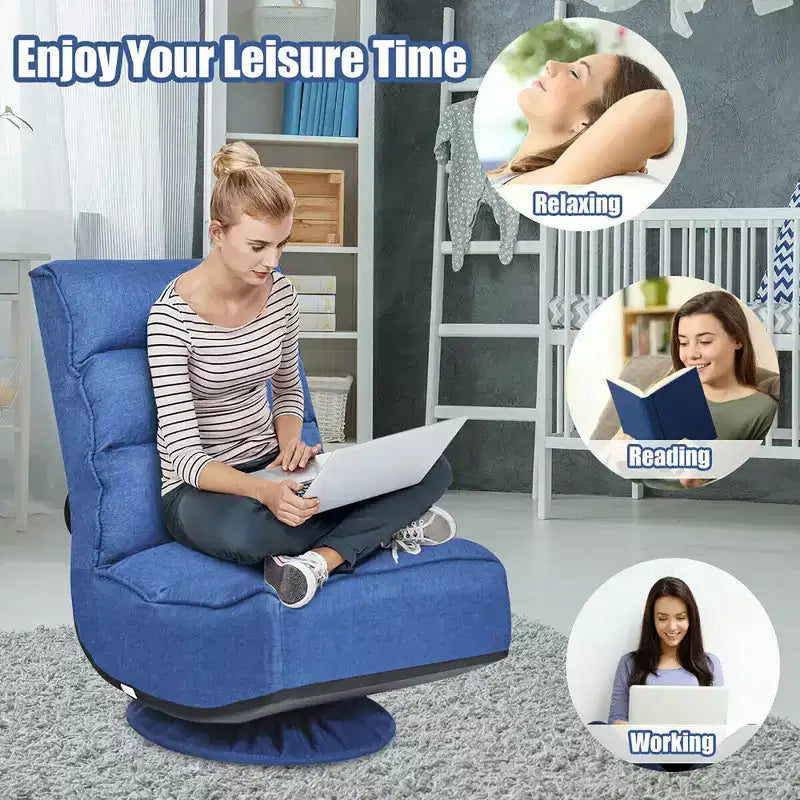 Costway Fauteuil de jeu en tissu, canapé paresseux pliant 5 positions, pivotant à 360 degrés, gris/noir/café