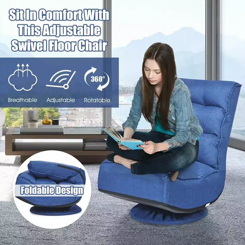 Costway Fauteuil de jeu en tissu, canapé paresseux pliant 5 positions, pivotant à 360 degrés, gris/noir/café