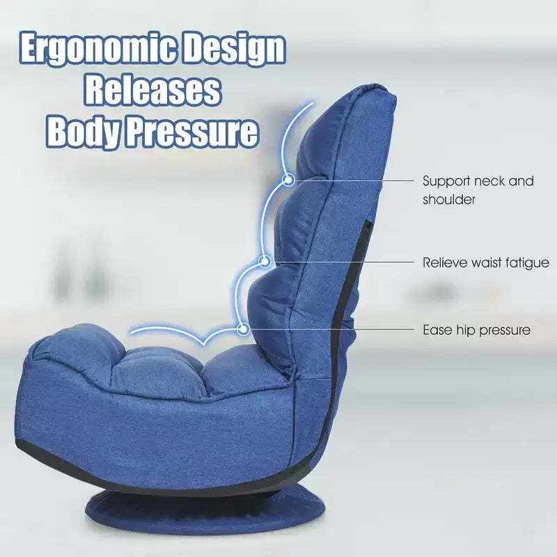Costway Fauteuil de jeu en tissu, canapé paresseux pliant 5 positions, pivotant à 360 degrés, gris/noir/café