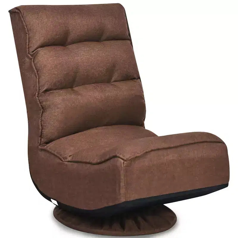 Costway Fauteuil de jeu en tissu, canapé paresseux pliant 5 positions, pivotant à 360 degrés, gris/noir/café