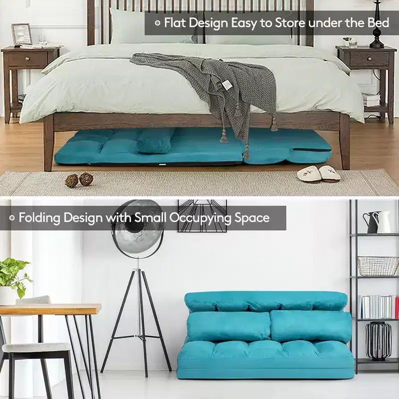 Costway Canapé-lit pliant 6 positions réglables avec 2 oreillers bleu/beige/gris/noir