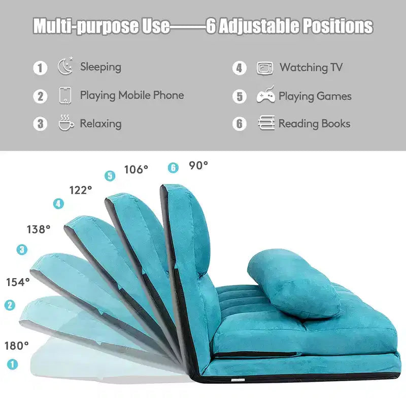 Costway Canapé-lit pliant 6 positions réglables avec 2 oreillers bleu/beige/gris/noir