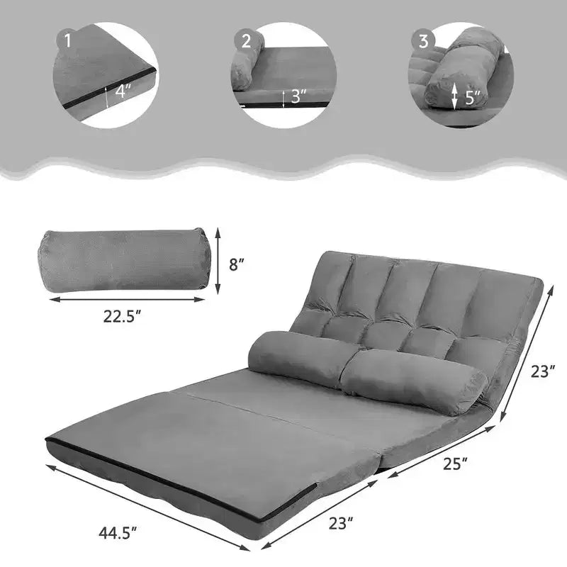 Costway Canapé-lit pliant 6 positions réglables avec 2 oreillers bleu/beige/gris/noir