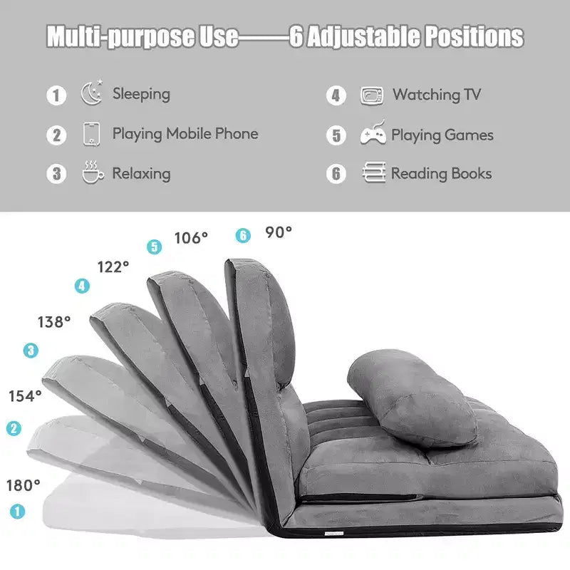 Costway Canapé-lit pliant 6 positions réglables avec 2 oreillers bleu/beige/gris/noir