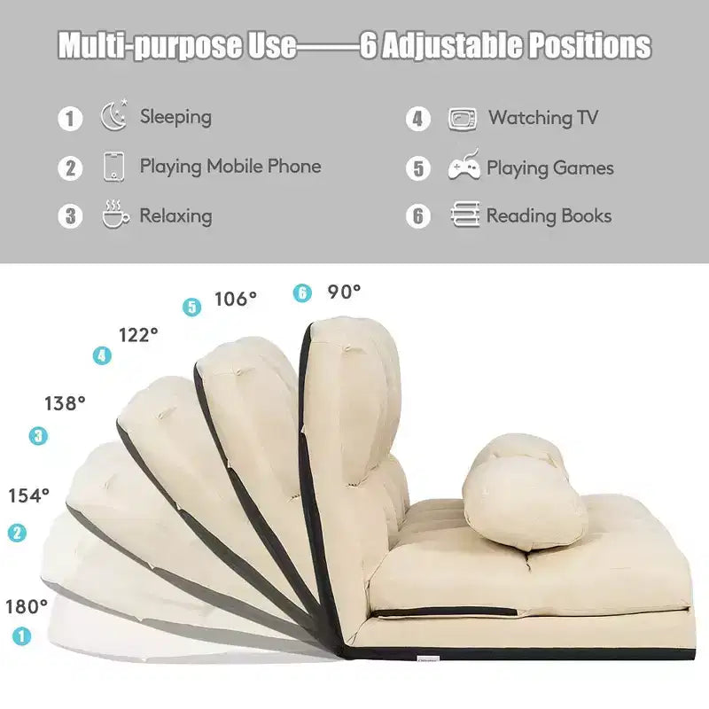 Costway Canapé-lit pliant 6 positions réglables avec 2 oreillers bleu/beige/gris/noir