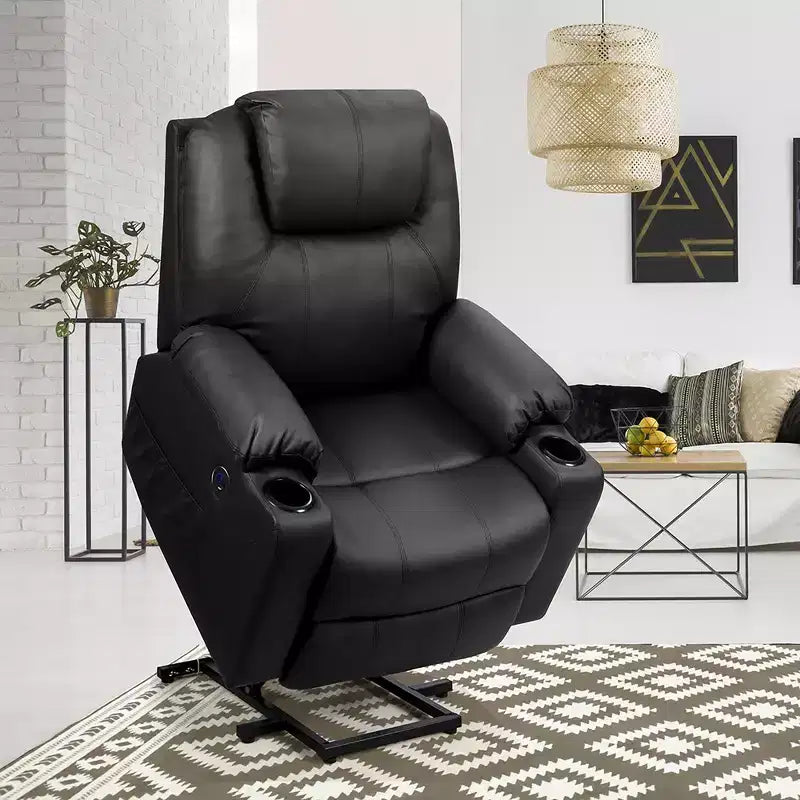 Fauteuil inclinable électrique Costway avec massage, en cuir, avec port de chargement USB, marron/noir