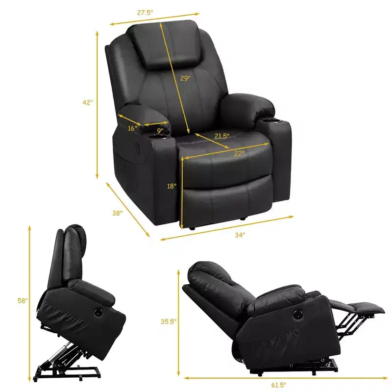 Fauteuil inclinable électrique Costway avec massage, en cuir, avec port de chargement USB, marron/noir