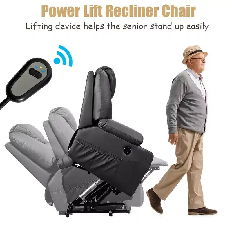 Fauteuil inclinable électrique Costway avec massage, en cuir, avec port de chargement USB, marron/noir