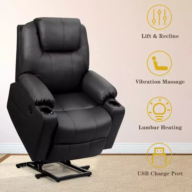 Fauteuil inclinable électrique Costway avec massage, en cuir, avec port de chargement USB, marron/noir