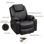 Fauteuil inclinable électrique Costway avec massage, en cuir, avec port de chargement USB, marron/noir