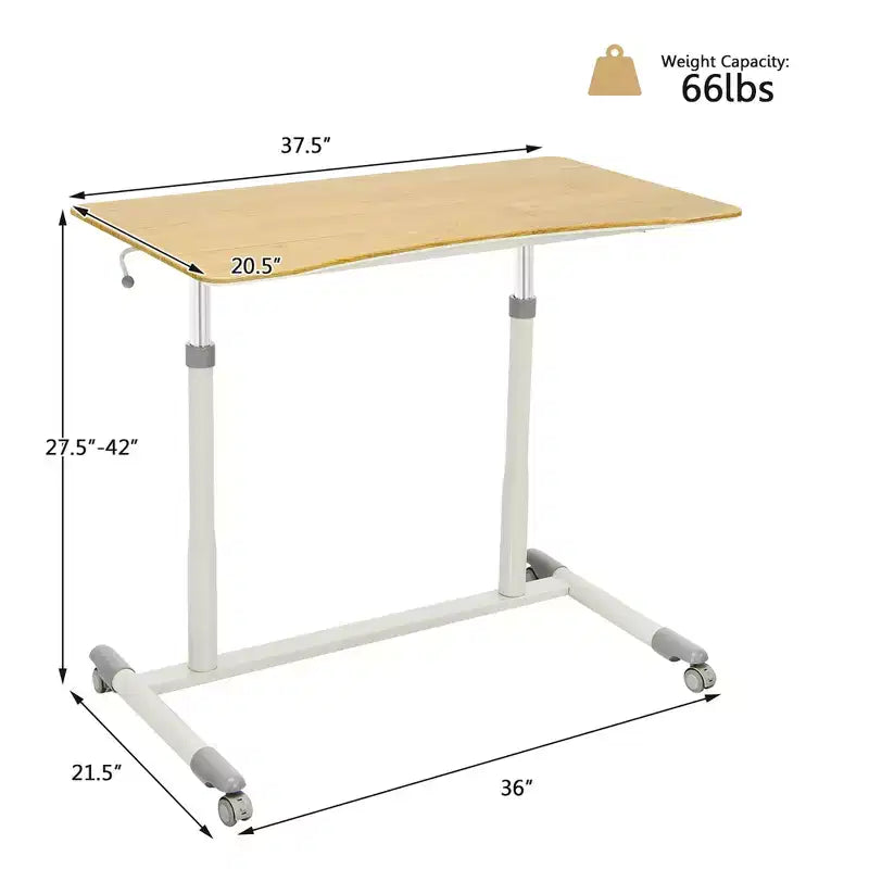 Costway Bureau d'ordinateur réglable en hauteur, table roulante pour ordinateur portable, assis-debout, naturel/marron/noir