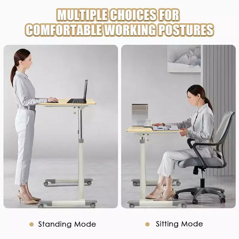 Costway Bureau d'ordinateur réglable en hauteur, table roulante pour ordinateur portable, assis-debout, naturel/marron/noir