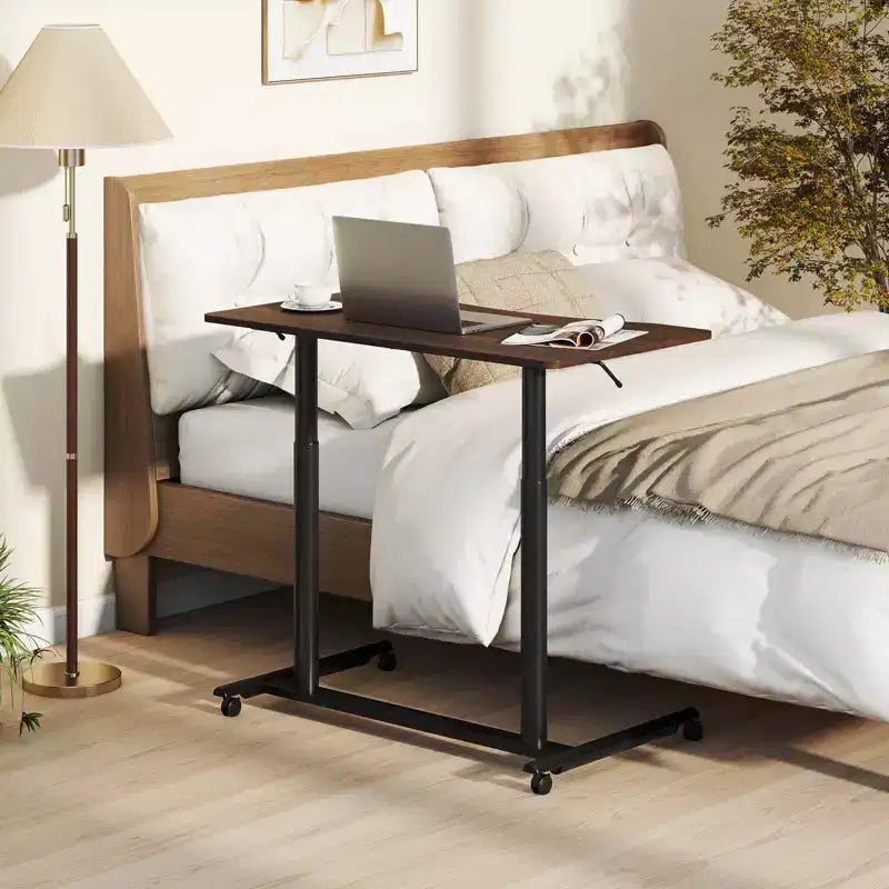 Costway Bureau d'ordinateur réglable en hauteur, table roulante pour ordinateur portable, assis-debout, naturel/marron/noir