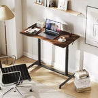 Costway Bureau d'ordinateur réglable en hauteur, table roulante pour ordinateur portable, assis-debout, naturel/marron/noir