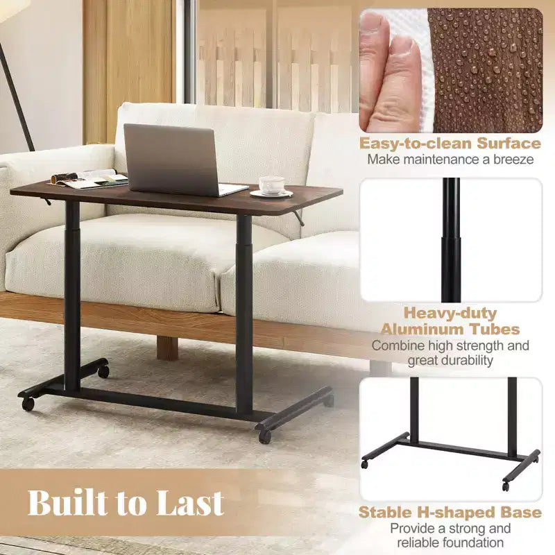 Costway Bureau d'ordinateur réglable en hauteur, table roulante pour ordinateur portable, assis-debout, naturel/marron/noir