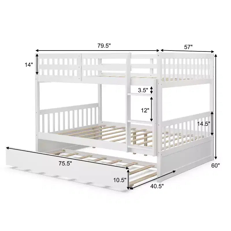 Lit superposé Costway Double sur Double avec lit gigogne et échelle en bois, couleur marron/blanc