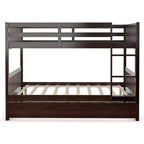 Lit superposé Costway Double sur Double avec lit gigogne et échelle en bois, couleur marron/blanc