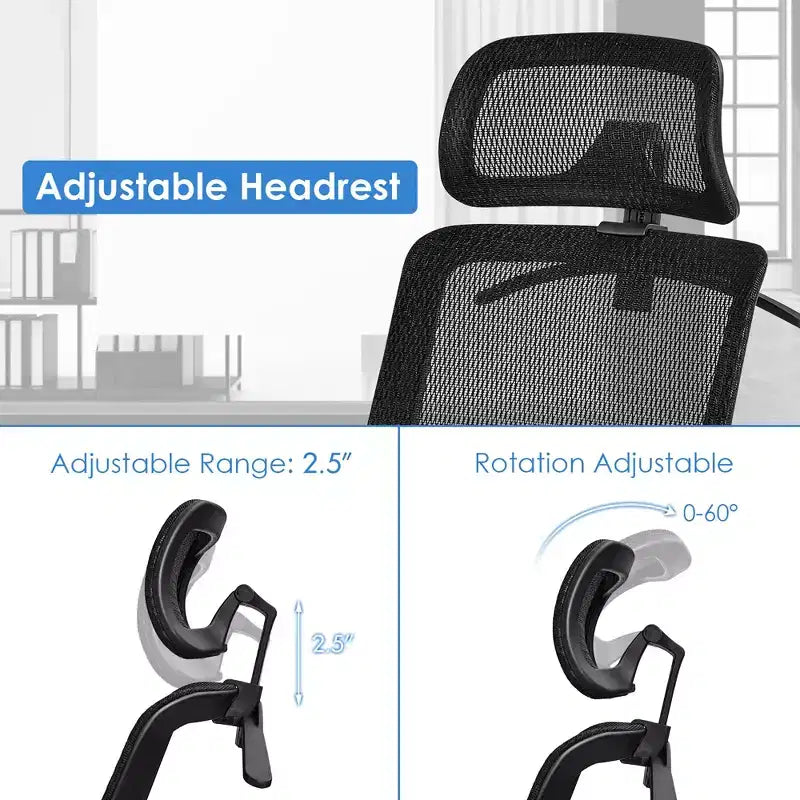 Costway Chaise de Bureau Ergonomique Inclinable Dossier Haut en Maille avec Cintre Gris/Noir