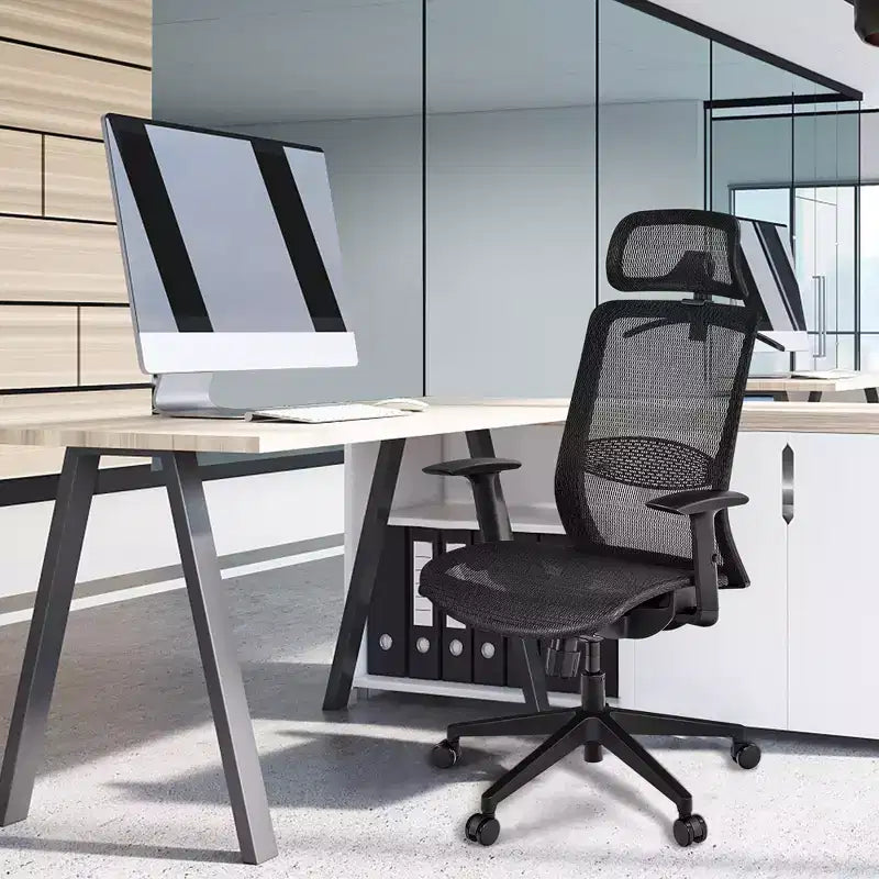 Costway Chaise de Bureau Ergonomique Inclinable Dossier Haut en Maille avec Cintre Gris/Noir