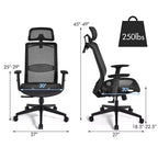 Costway Chaise de Bureau Ergonomique Inclinable Dossier Haut en Maille avec Cintre Gris/Noir
