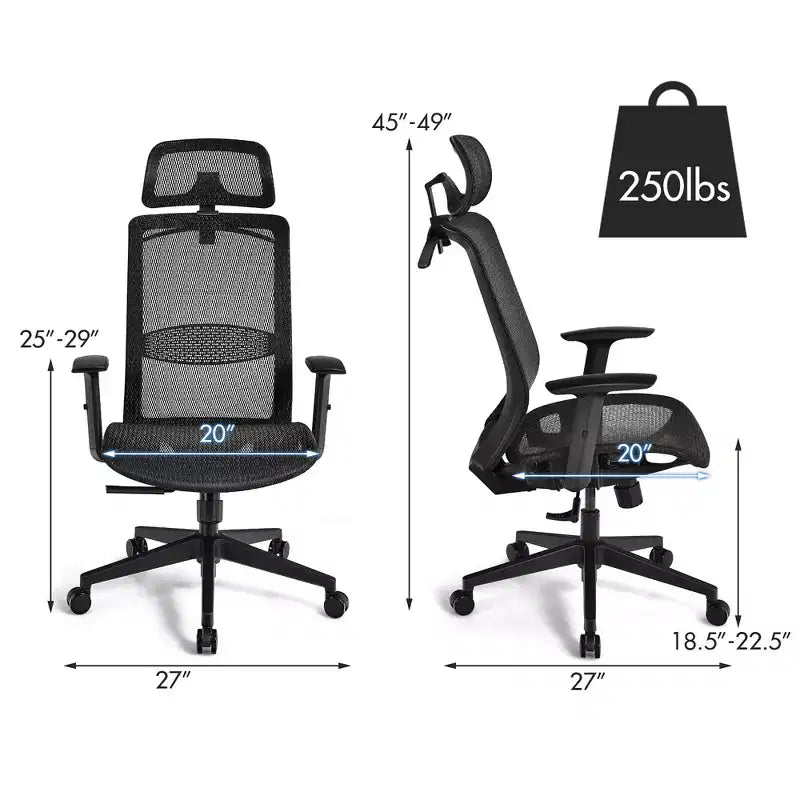 Costway Chaise de Bureau Ergonomique Inclinable Dossier Haut en Maille avec Cintre Gris/Noir