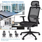 Costway Chaise de Bureau Ergonomique Inclinable Dossier Haut en Maille avec Cintre Gris/Noir
