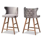 2pc Sagira Velvet Fabric Upholstered and Wood Counter Height Barstool Set - Baxton Studio