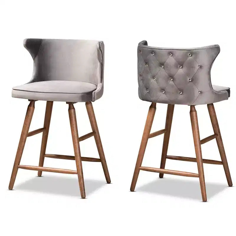 2pc Sagira Velvet Fabric Upholstered and Wood Counter Height Barstool Set - Baxton Studio