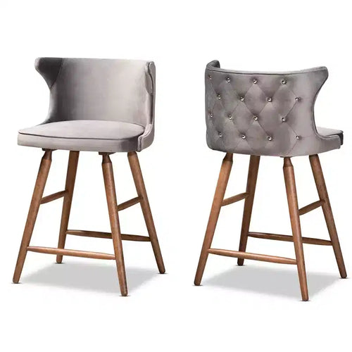 2pc Sagira Velvet Fabric Upholstered and Wood Counter Height Barstool Set - Baxton Studio