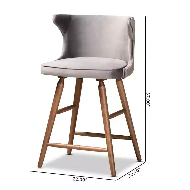 Lot de 2 tabourets de bar Sagira de hauteur comptoir, en velours et bois – Baxton Studio