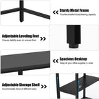 Bureau informatique Costway 55'' Table d'étude Poste de travail Maison avec étagère réglable Noir/Café/Marron