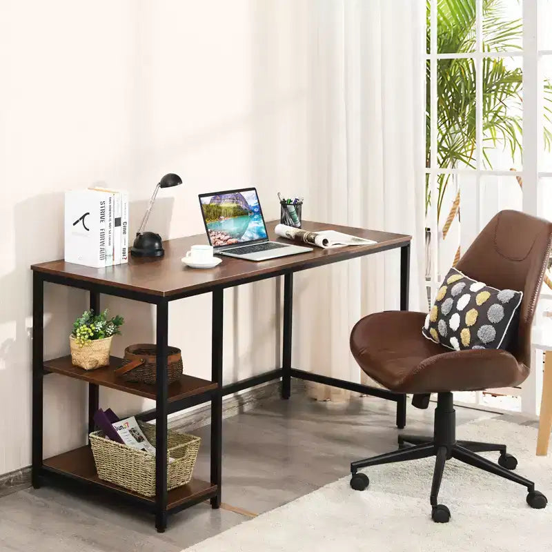Bureau informatique Costway 55'' Table d'étude Poste de travail Maison avec étagère réglable Noir/Café/Marron