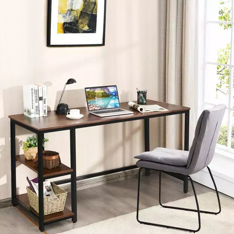 Bureau informatique Costway 55'' Table d'étude Poste de travail Maison avec étagère réglable Noir/Café/Marron