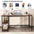 Bureau informatique Costway 55'' Table d'étude Poste de travail Maison avec étagère réglable Noir/Café/Marron