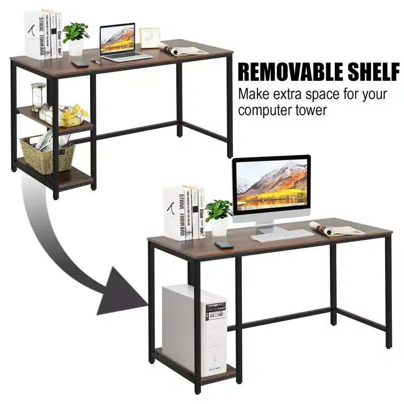 Bureau informatique Costway 55'' Table d'étude Poste de travail Maison avec étagère réglable Noir/Café/Marron