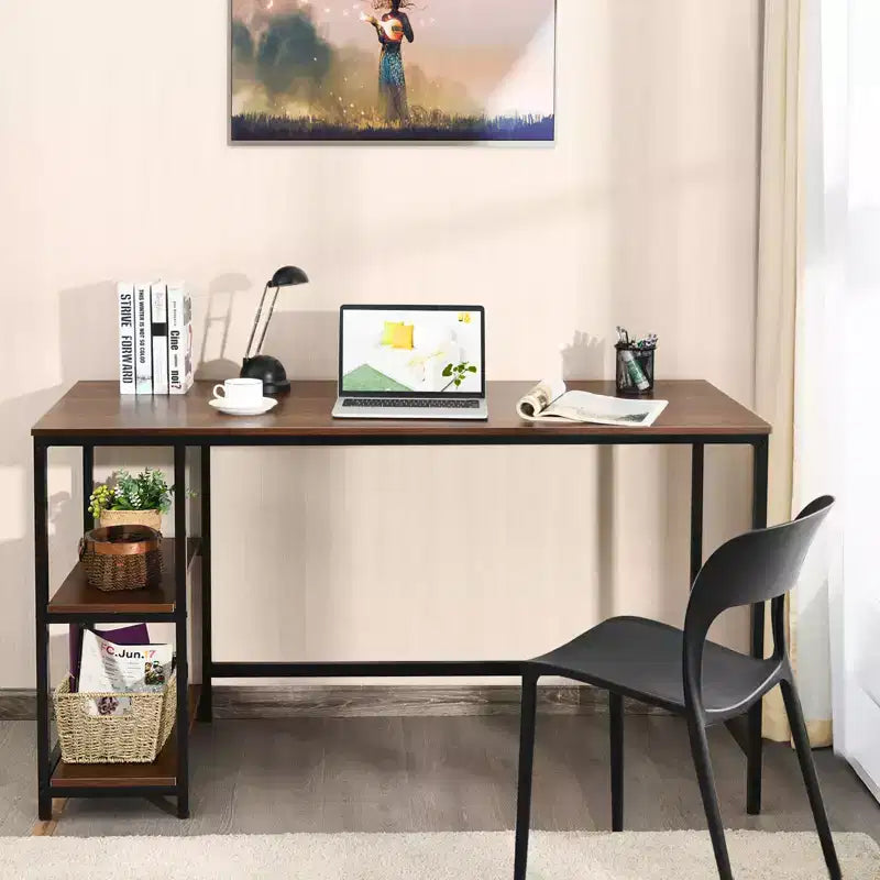 Bureau informatique Costway 55'' Table d'étude Poste de travail Maison avec étagère réglable Noir/Café/Marron