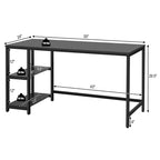 Bureau informatique Costway 55'' Table d'étude Poste de travail Maison avec étagère réglable Noir/Café/Marron