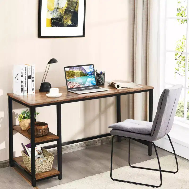 Bureau informatique Costway 55'' Table d'étude Poste de travail Maison avec étagère réglable Noir/Café/Marron