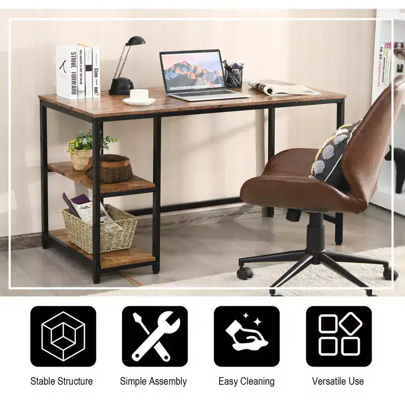 Bureau informatique Costway 55'' Table d'étude Poste de travail Maison avec étagère réglable Noir/Café/Marron