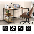 Bureau informatique Costway 55'' Table d'étude Poste de travail Maison avec étagère réglable Noir/Café/Marron